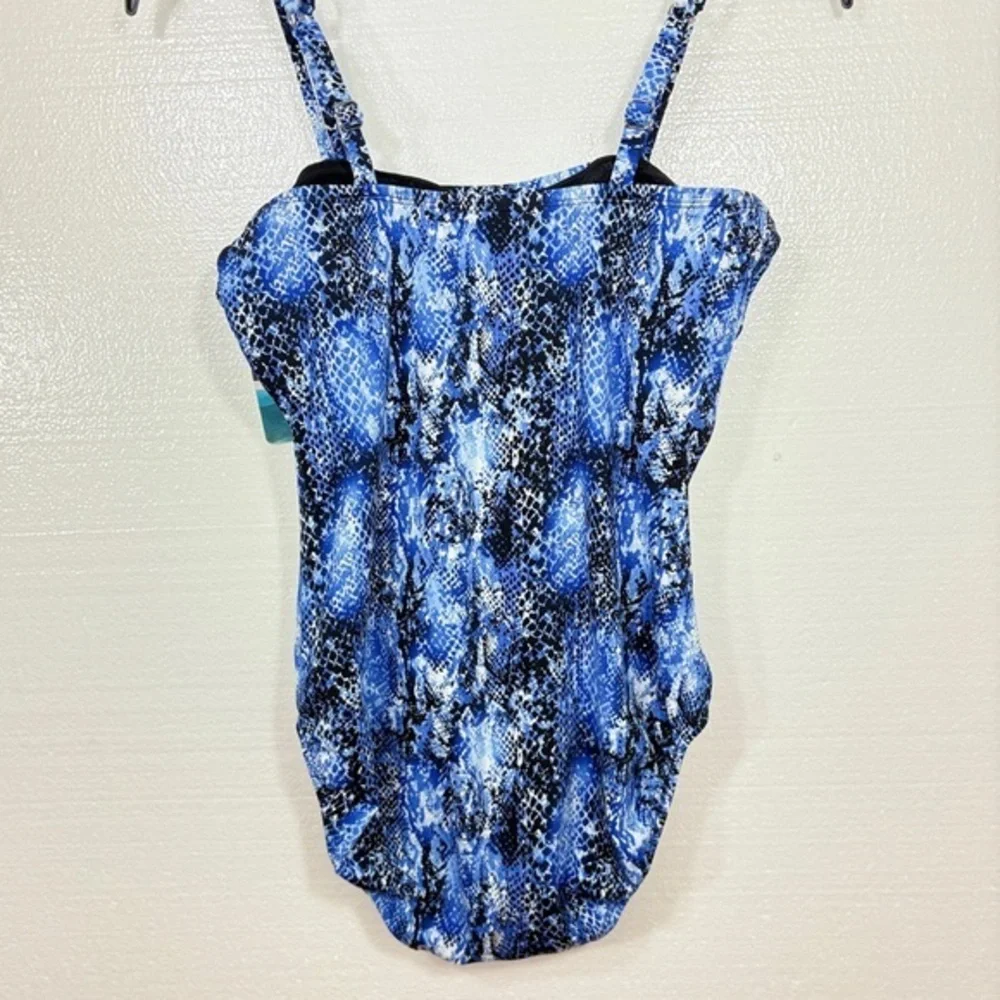 SWIM SOLUTIONS $102 NWT Shirred Snakeskin one piece swimsuit 10 M - Picture 6 of 8